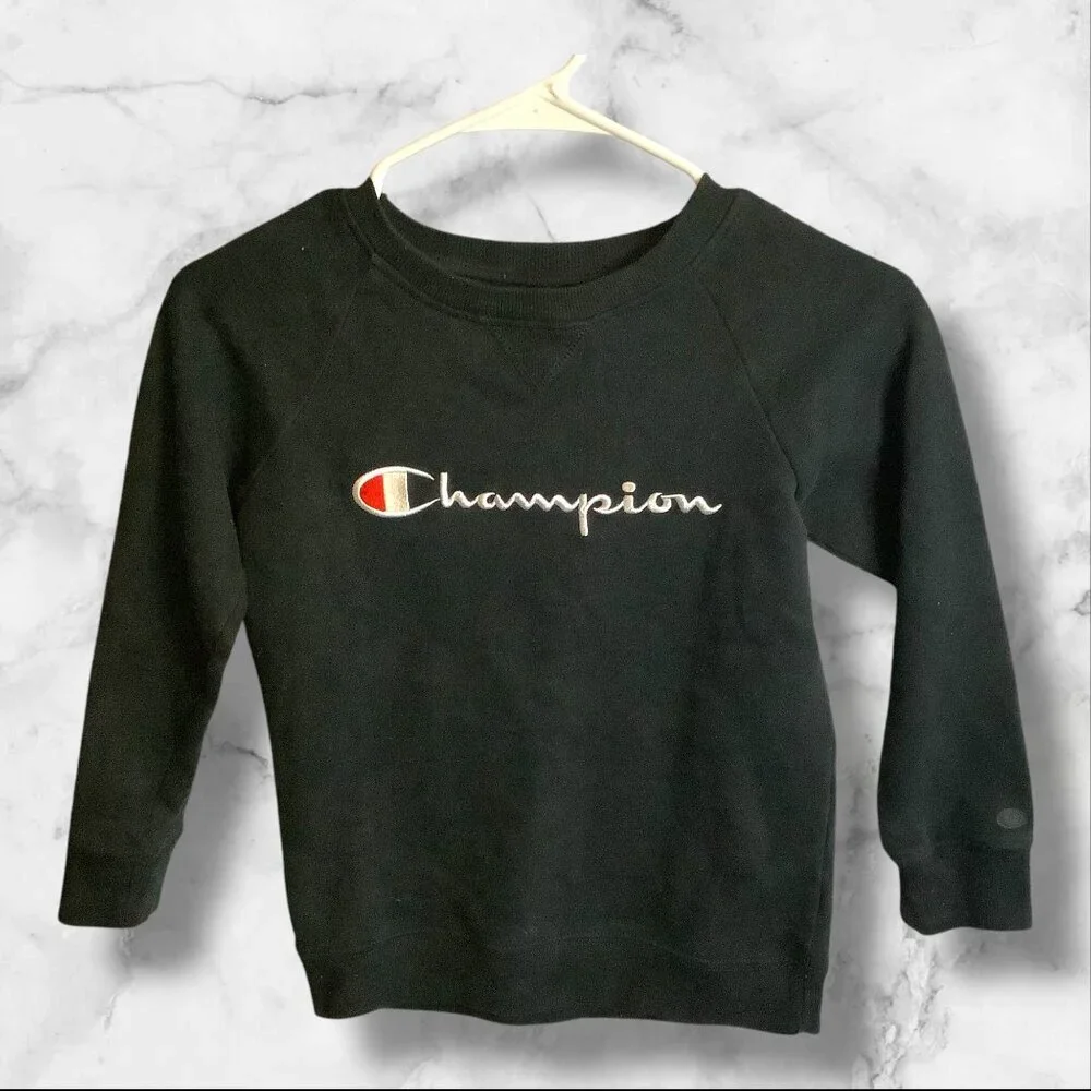 Champion Authentic Athleticwear Girls Size S Black Pullover Crew Neck Sweatshirt